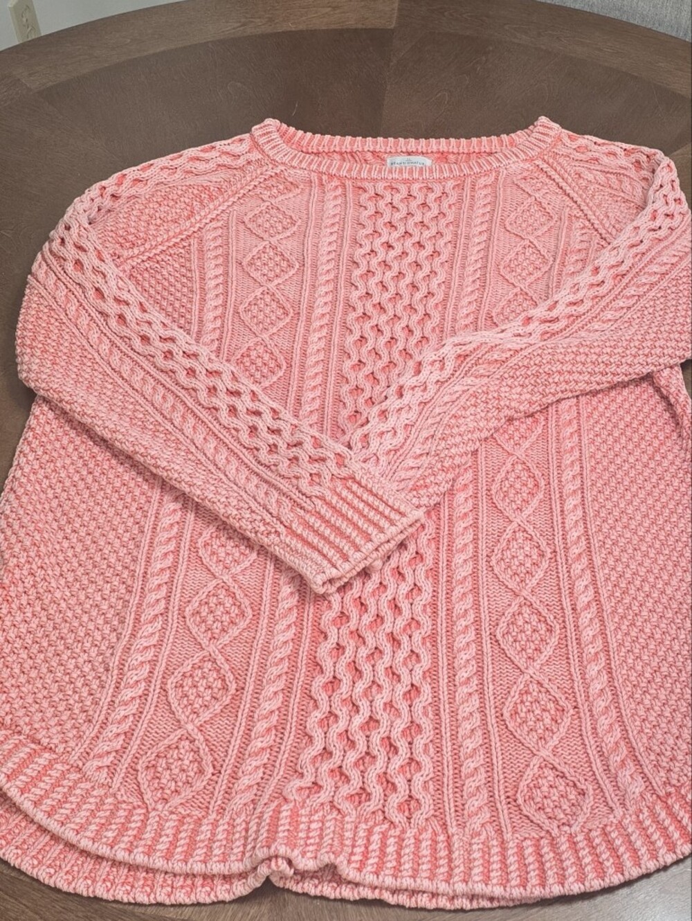 L.L. Bean Tunic Xl 100% Cotton Pink Cable Knit Crewneck Sweater